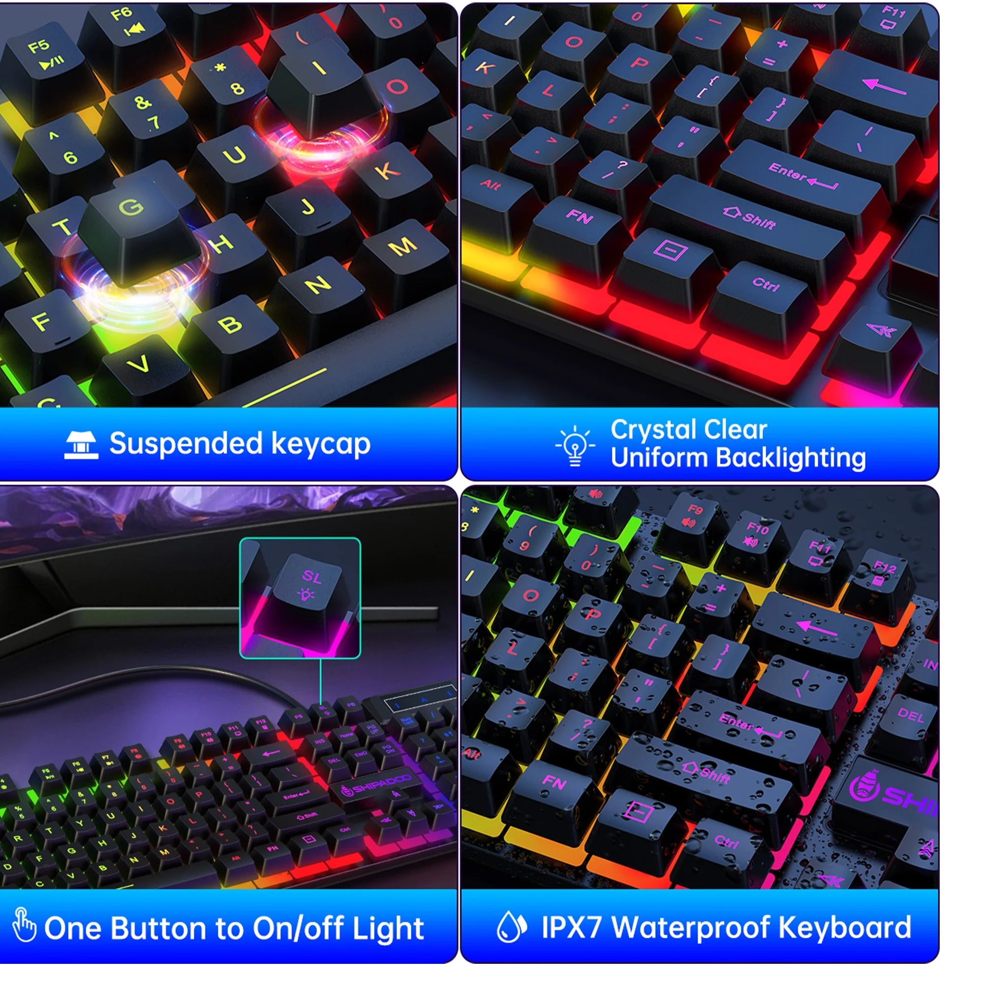 Gaming Keyboard and Mouse Combo, RGB LED Backlit Wired Computer Keyboard, Rainbow Light up USB Keyboard with 26 Anti-Ghosting Keys for PC Gamer, Laptop, Office, Black
