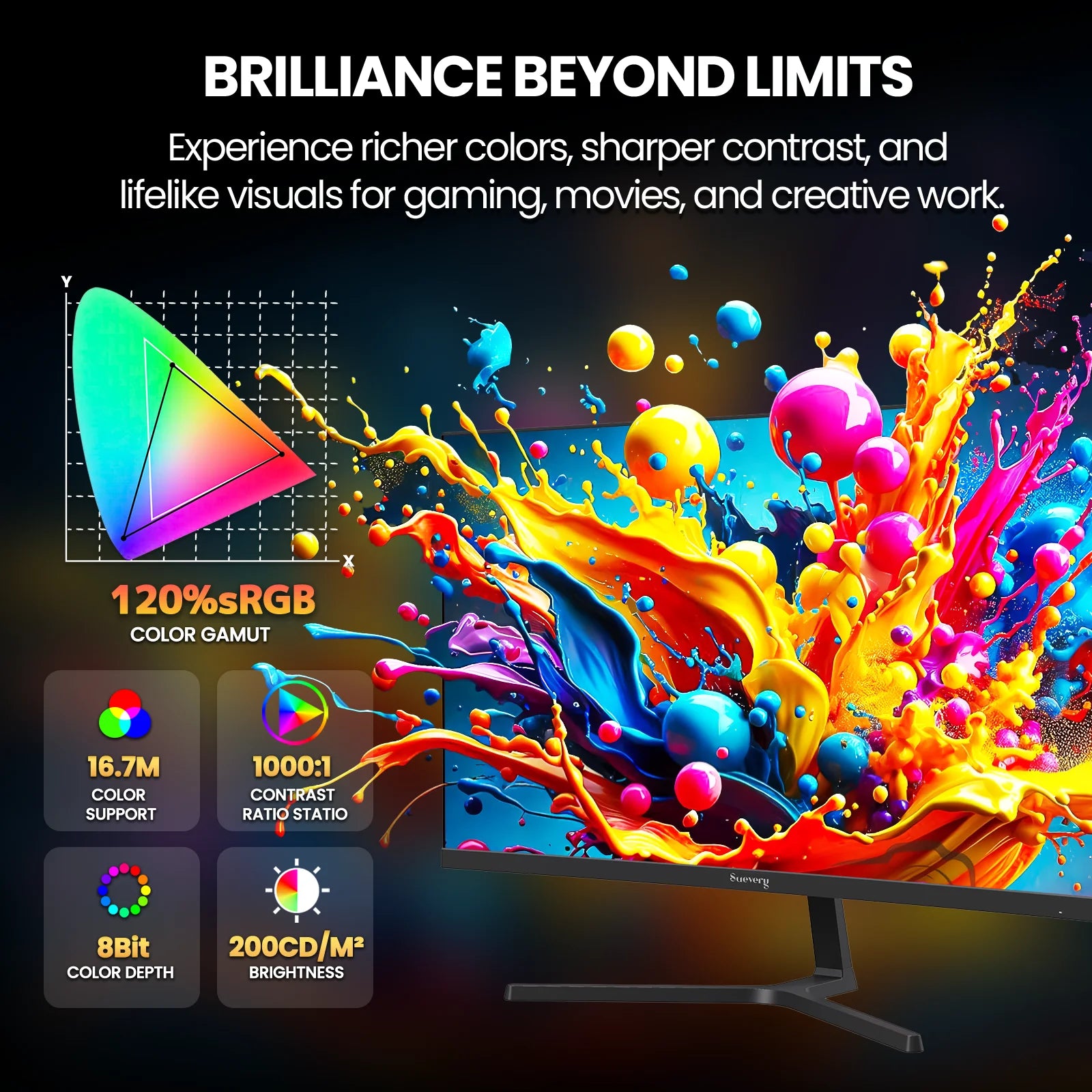 24" 200Hz Gaming Monitor,Ips Panel,Fhd Computer Monitor, Built-In Speakers, 120% Srgb, Freesync, Black