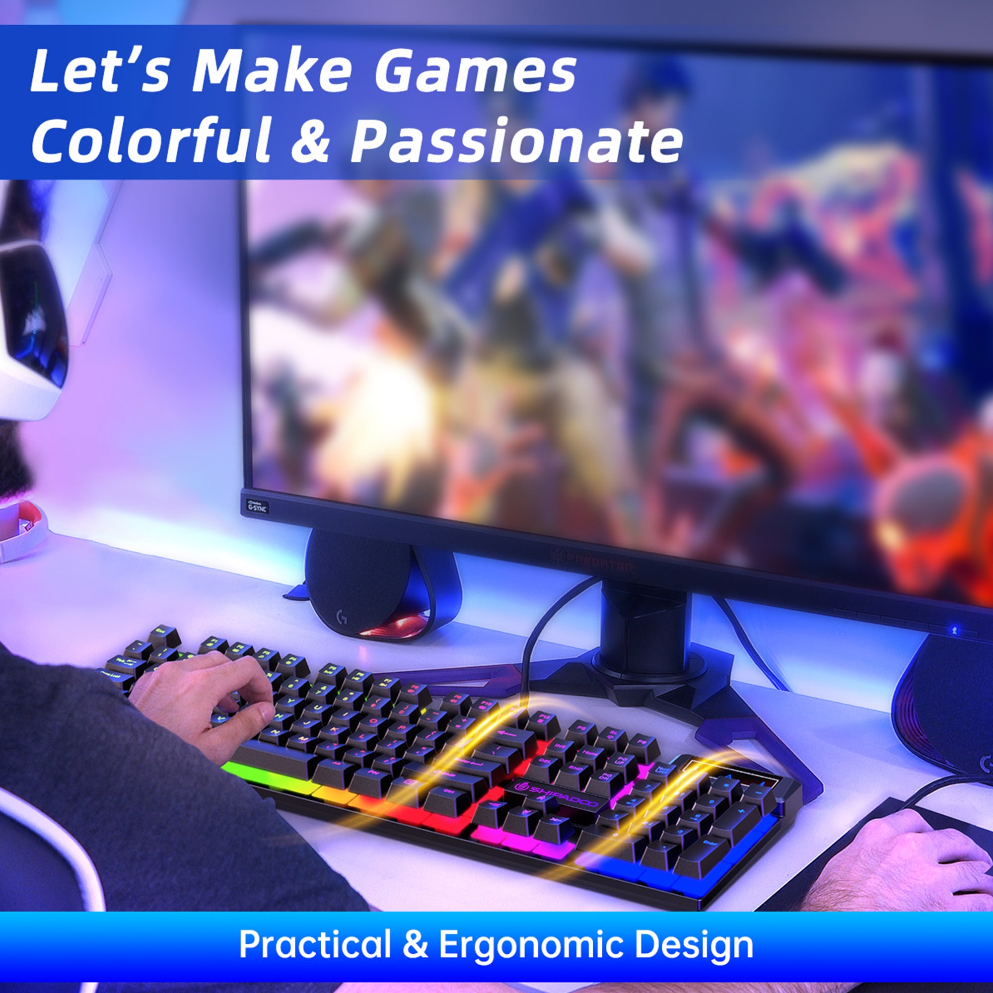 Gaming Keyboard and Mouse Combo, RGB LED Backlit Wired Computer Keyboard, Rainbow Light up USB Keyboard with 26 Anti-Ghosting Keys for PC Gamer, Laptop, Office, Black